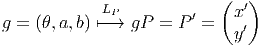                            (  ′)
g = (θ,a,b) L↦-P→  gP =  P ′ =  x
                             y′ 