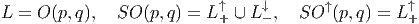 L = O (p,q),  SO  (p,q) = L↑ ∪ L ↓,  SO ↑(p,q) = L ↑
                           +     -                 +
