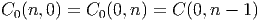 C0(n, 0) = C0(0,n) = C (0,n - 1)  