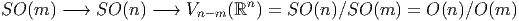 SO (m ) - → SO (n) -→  Vn- m(ℝn ) = SO (n)∕SO (m ) = O (n)∕O (m )
          