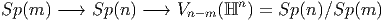                               n
Sp (m ) - → Sp (n) -→ Vn- m(ℍ  ) = Sp(n )∕Sp(m )
          