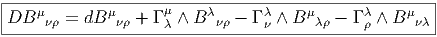 |-----------------------------------------------------|
DB  μ   = dB μ  +  Γ μ ∧ B λ - Γ λ∧ B μ  -  Γ λ ∧ B μ |
-----νρ-------νρ----λ------νρ----ν-----λρ----ρ------νλ-
