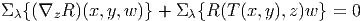 Σλ{(∇zR  )(x, y,w )} + Σ λ{R (T(x, y),z)w} = 0
