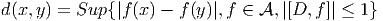 d (x, y) = Sup {|f (x) - f(y)|,f ∈ A, |[D, f]| ≤ 1} 